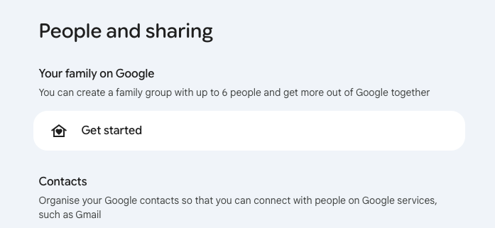 Màn hình Google Family - chưa thuộc gia đình nào